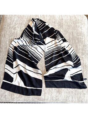 Anne Klein 100% Silk Scarf Black White Spring Summer Fall Winter